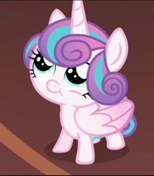 Size: 421x480 | Tagged: safe, imported from derpibooru, screencap, princess flurry heart, alicorn, pony, a flurry of emotions, baby, cute, diaper, female, filly, horn, looking up, smiling, wings