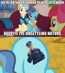 Size: 1280x1444 | Tagged: safe, imported from derpibooru, screencap, apple bloom, mr. paleo, mrs. paleo, petunia paleo, pony, the fault in our cutie marks, content cop, exploitable meme, idubbbz, meme, petunia paleo's unsettling cutie mark