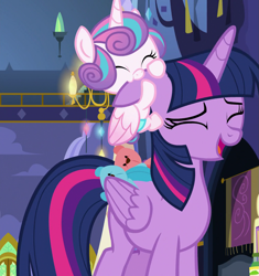 Size: 1017x1080 | Tagged: safe, imported from derpibooru, screencap, princess flurry heart, twilight sparkle, alicorn, pony, a flurry of emotions, auntie twilight, baby, baby pony, biting, cute, ear bite, female, flurrybetes, horses doing horse things, plushie, twiabetes, twilight is bae, twilight sparkle (alicorn), twilight's castle