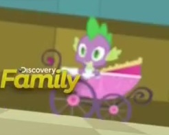 Size: 246x197 | Tagged: safe, edit, edited screencap, imported from derpibooru, screencap, spike, dragon, a flurry of emotions, cropped, discovery family logo, male, picture for breezies, solo, stroller