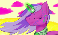 Size: 1650x990 | Tagged: safe, artist:excarnis, imported from derpibooru, princess cadance, pony, acid, alternate color palette, eyes closed, female, horn ring, solo