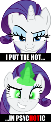 Size: 1024x2460 | Tagged: safe, artist:delzepp, imported from derpibooru, rarity, pony, corrupted, female, image macro, inspirarity, meme, possessed, simple background, solo, vector, white background