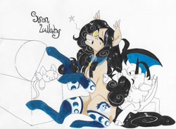 Size: 808x592 | Tagged: safe, artist:frozensoulpony, imported from derpibooru, oc, oc only, oc:harvest moon, oc:siren lullaby, earth pony, pony, clothes, female, mare, socks, traditional art