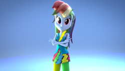 Size: 3840x2160 | Tagged: safe, artist:efk-san, imported from derpibooru, rainbow dash, equestria girls, rainbow rocks, 3d, blender, crossed arms, female, gradient background, high res, peace sign, rainbow rocks outfit, solo, welcome to the show