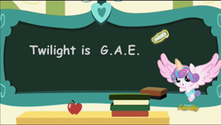 Size: 1920x1080 | Tagged: safe, edit, edited screencap, imported from derpibooru, screencap, princess flurry heart, alicorn, pony, a flurry of emotions, chalkboard, discovery family logo, exploitable meme, female, flurry art, flurry heart's chalkboard, meme, solo