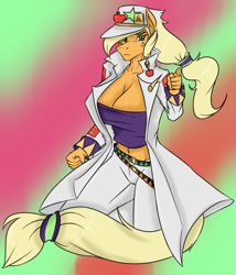 Size: 857x1000 | Tagged: safe, artist:pi9o, imported from derpibooru, applejack, anthro, crossover, female, jojo pose, jojo's bizarre adventure, jotaro kujo