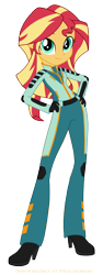 Size: 1271x3365 | Tagged: safe, artist:pyrus-leonidas, imported from derpibooru, sunset shimmer, equestria girls, clothes, female, gloves, hand on hip, high heels, looking at you, simple background, smiling, solo, spacesuit, transparent background, ultra galaxy mega monster battle