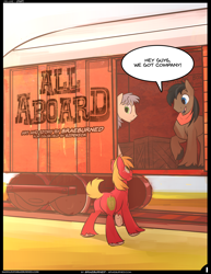 Size: 1256x1626 | Tagged: safe, artist:braeburned, artist:sidekick, deleted from derpibooru, imported from derpibooru, big macintosh, full steam, john bull, promontory, pony, comic:all aboard, saddle up!, comic, cute, male, railroad, stallion, stupid sexy promontory