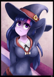 Size: 1691x2406 | Tagged: safe, artist:ohiekhe, imported from derpibooru, twilight sparkle, equestria girls, anime, clothes, crossover, dress, female, hat, little witch academia, solo, sucy manbavaran, witch, witch hat