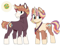 Size: 1001x749 | Tagged: safe, artist:dbkit, imported from derpibooru, oc, oc only, oc:meridian sunstorm, oc:stardew valley, pony, bag, duo, next generation, offspring, orb, parent:starlight glimmer, parent:sunburst, parents:starburst, satchel, simple background, transparent background