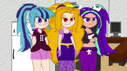 Size: 1280x720 | Tagged: safe, artist:tweenanimations studios, imported from derpibooru, adagio dazzle, aria blaze, sonata dusk, equestria girls, belly button, human coloration, midriff