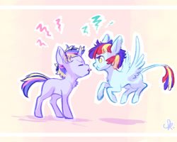 Size: 999x801 | Tagged: safe, artist:kerui8d, imported from derpibooru, oc, oc only, oc:cosmic ray, oc:rainbow iris lightning, pony, unicorn, female, filly, magical lesbian spawn, offspring, parent:rainbow dash, parent:twilight sparkle, parents:twidash, tongue out