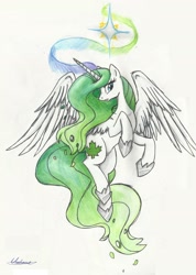 Size: 1612x2268 | Tagged: safe, artist:urahana, imported from derpibooru, oc, oc only, alicorn, pony, canada, female, magic, mare, nation ponies, ponified, solo, traditional art