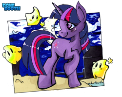 Size: 800x636 | Tagged: safe, artist:ponebooth, deleted from derpibooru, imported from derpibooru, twilight sparkle, pony, crossover, luma, night, super mario galaxy, traditional art