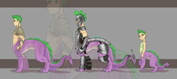 Size: 2900x1300 | Tagged: safe, artist:joan-grace, imported from derpibooru, spike, centaur, human, armor, centaur spike, colored claws, elf ears, helmet, humanized, male, older, solo, tattoo, zoom layer