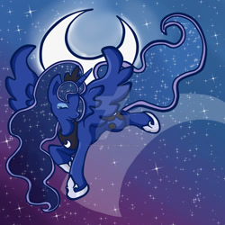 Size: 1024x1024 | Tagged: safe, artist:yoshimarsart, imported from derpibooru, princess luna, pony, female, flying, moon, night, solo, watermark