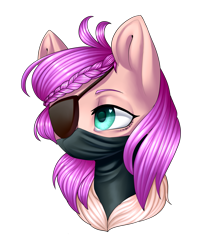 Size: 2121x2487 | Tagged: safe, artist:helemaranth, imported from derpibooru, oc, oc only, earth pony, pony, bust, commission, earth pony oc, eyepatch, face mask, female, mare, mask, ninja, rcf community, simple background, solo, transparent background