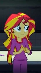 Size: 169x299 | Tagged: safe, imported from derpibooru, screencap, sunset shimmer, equestria girls, rainbow rocks, clothes, cropped, cute, female, pajamas, pen, shimmerbetes, solo