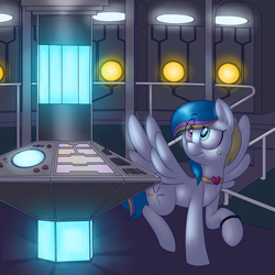 Size: 1280x1280 | Tagged: safe, artist:victoreach, imported from derpibooru, oc, oc only, pegasus, pony, commission, crossover, doctor who, heterochromia, solo, tardis