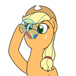 Size: 1280x1280 | Tagged: safe, artist:mkogwheel, imported from derpibooru, applejack, pony, apple, drinking, female, food, hoof hold, jam, simple background, solo, white background, zap apple, zap apple jam