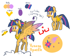 Size: 900x700 | Tagged: safe, artist:rikitikitavi-tyan, imported from derpibooru, oc, oc only, oc:yunona sparkle, pegasus, pony, clothes, colored wings, colored wingtips, cutie mark, female, goggles, mare, offspring, parent:flash sentry, parent:twilight sparkle, parents:flashlight, reference sheet, scarf, simple background, solo, white background