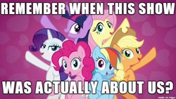 Size: 610x343 | Tagged: safe, edit, edited screencap, imported from derpibooru, screencap, applejack, fluttershy, pinkie pie, rainbow dash, rarity, twilight sparkle, alicorn, pony, all bottled up, background pony strikes again, drama, drama bait, image macro, mane six, meme, op is a duck, op is trying to start shit, op started shit, question, starlight drama, twilight sparkle (alicorn)