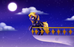 Size: 4500x2906 | Tagged: safe, artist:scarlet-spectrum, imported from derpibooru, oc, oc only, oc:butter cream, bat pony, pony, absurd resolution, balcony, cloud, commission, female, full moon, looking up, mare, moon, night, night sky, solo, stars