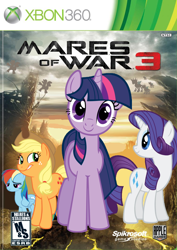 Size: 762x1074 | Tagged: safe, artist:nickyv917, imported from derpibooru, applejack, rainbow dash, rarity, twilight sparkle, changeling, earth pony, pegasus, pony, unicorn, cover, gears of war, parody, ruins, xbox 360