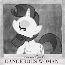 Size: 800x800 | Tagged: safe, artist:kittita, artist:penguinsn1fan, imported from derpibooru, rarity, pony, ariana grande, cover, eyes closed, female, monochrome, parody, raised hoof, solo