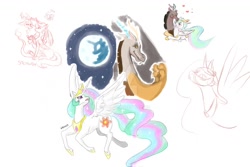 Size: 1600x1067 | Tagged: safe, artist:hirundoarvensis, artist:kyomikuroguchi, artist:stepandy, imported from derpibooru, discord, princess celestia, alicorn, draconequus, pony, dislestia, female, male, open canvas, opencanvas, opencanvas disaster, shipping, sketch, sketch dump, straight