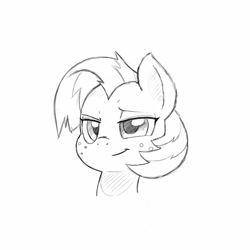 Size: 1142x1142 | Tagged: safe, artist:trickydick, imported from derpibooru, babs seed, earth pony, pony, bust, female, monochrome, portrait, simple background, solo, white background