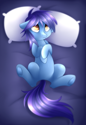 Size: 2525x3658 | Tagged: safe, artist:scarlet-spectrum, imported from derpibooru, oc, oc only, oc:deli, earth pony, pony, cute, lying down, male, on back, pillow, solo, stallion, underhoof