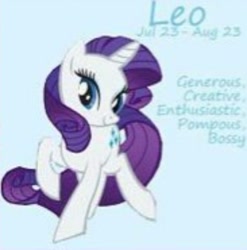 Size: 483x489 | Tagged: safe, artist:funfunland22, imported from derpibooru, rarity, pony, unicorn, blue background, female, leo, mare, simple background, solo, zodiac