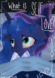 Size: 3445x4823 | Tagged: safe, artist:darkest-lunar-flower, imported from derpibooru, princess luna, tantabus, alicorn, pony, absurd resolution, bed, blanket, crying, female, mare, realistic, solo, tears of pain, teary eyes