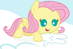 Size: 6000x4000 | Tagged: safe, artist:spottedlions, imported from derpibooru, fluttershy, pony, rabbit, absurd resolution, baby, baby pony, babyshy, cloud, cute, female, shyabetes, smiling, solo