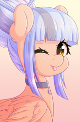 Size: 996x1515 | Tagged: safe, artist:fluffymaiden, imported from derpibooru, oc, oc only, pegasus, pony, cute, female, gift art, looking at you, mare, ocbetes, one eye closed, smiling, solo, tongue out, wink