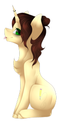 Size: 1024x2030 | Tagged: safe, artist:atsuneko, imported from derpibooru, oc, oc only, pony, unicorn, chest fluff, commission, ear piercing, female, green eyes, horn ring, mare, piercing, simple background, smiling, solo, tongue out, transparent background