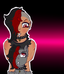 Size: 1300x1500 | Tagged: safe, artist:lazerblues, imported from derpibooru, oc, oc only, oc:bella, satyr, collar, ear piercing, lip piercing, nose piercing, offspring, parent:oc:miss eri, piercing, self ponidox, undercut