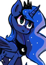 Size: 744x1052 | Tagged: safe, artist:lunawoonanight, imported from derpibooru, princess luna, pony, blushing, female, simple background, solo