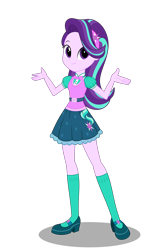 Size: 2300x3455 | Tagged: safe, artist:broncat, imported from derpibooru, starlight glimmer, equestria girls, bowtie, clothes, clothes swap, cute, female, headband, looking at you, mary janes, new outfit, sci-twi outfits, shoes, simple background, skirt, smiling, socks, solo, transparent background