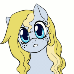 Size: 500x500 | Tagged: dead source, safe, artist:evomanaphy, imported from derpibooru, oc, oc only, oc:evo, earth pony, pony, animated, cute, eye shimmer, female, freckles, gasp, gif, happy, loop, mare, ocbetes, simple background, smiling, solo, sparkle eyes, sparkly eyes, white background