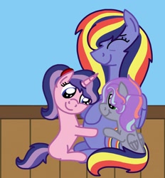 Size: 1424x1536 | Tagged: safe, artist:kindheart525, imported from derpibooru, oc, oc only, oc:airbrush, oc:amethyst glow, oc:paint swirl, pegasus, pony, unicorn, kindverse, mother and daughter, offspring, offspring's offspring, parent:oc:paint swirl, parent:oc:royal splendor, parent:rainbow dash, parent:soarin', parents:soarindash, pregnant, story included