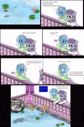Size: 3692x5600 | Tagged: safe, artist:avchonline, imported from derpibooru, maud pie, trixie, earth pony, pony, semi-anthro, unicorn, absurd resolution, blue screen of death, bow, canterlot royal ballet academy, clothes, comic, dress, engrish, evening gloves, eyeshadow, female, gloves, hair bow, jewelry, lilypad, long gloves, makeup, mare, rock, skipping stones, that pony sure does love rocks, tiara