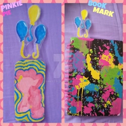 Size: 1024x1024 | Tagged: safe, artist:binkyt11, imported from derpibooru, pinkie pie, pony, bookmark, notebook, traditional art, watermark