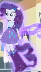 Size: 236x418 | Tagged: safe, imported from derpibooru, screencap, rarity, equestria girls, friendship games, boots, bracelet, clothes, female, high heel boots, jewelry, levitation, magic, music notes, ponied up, pony ears, ponytail, self-levitation, skirt, solo, sparkles, telekinesis
