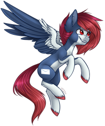 Size: 968x1160 | Tagged: safe, artist:doekitty, imported from derpibooru, oc, oc only, oc:maple redwood, bat pony, hybrid, pegasus, pony, art trade, colored pupils, fangs, flying, red eyes, red hair, simple background, solo, spread wings, transparent background, wings