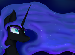 Size: 1905x1406 | Tagged: safe, artist:lacunah, imported from derpibooru, nightmare moon, pony, bust, female, portrait, smiling, solo