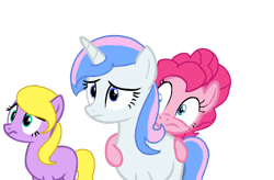 Size: 1024x673 | Tagged: safe, artist:fluttershyarabic, imported from derpibooru, pinkie pie, oc, oc:flutter skies, oc:princess paradise, pony, missing accessory, missing cutie mark, simple background, transparent background