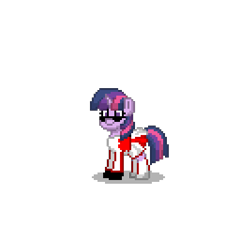 Size: 400x400 | Tagged: safe, imported from derpibooru, twilight sparkle, pony, unicorn, pony town, boots, clothes, cute, female, mare, shoes, simple background, skirt, skirt lift, smiling, solo, sunglasses, transparent background, voice actor joke