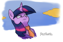 Size: 1280x853 | Tagged: safe, artist:heir-of-rick, imported from derpibooru, twilight sparkle, pony, unicorn, clothes, cloud, dialogue, female, meme, necktie, parody, solo, suit, the simpsons